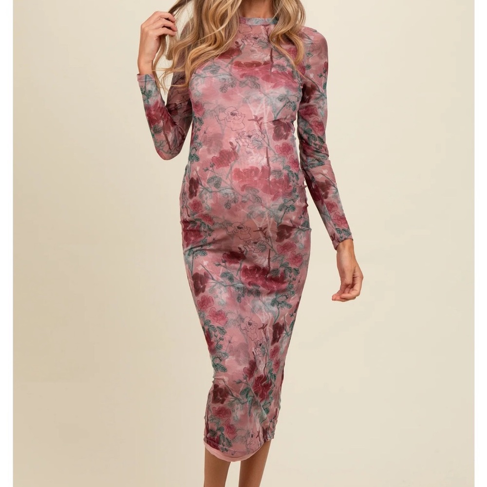Mauve Floral Printed Mesh Overlay
Maternity Midi Dress